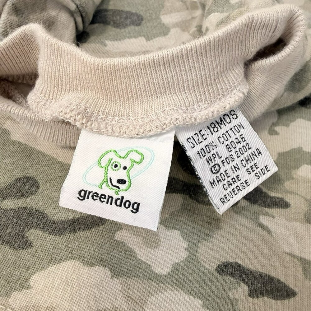 Vintage GREENDOG Blue Denim Overall Shorts With Camo T Shirt Size 18 Mo - Picture 7 of 14